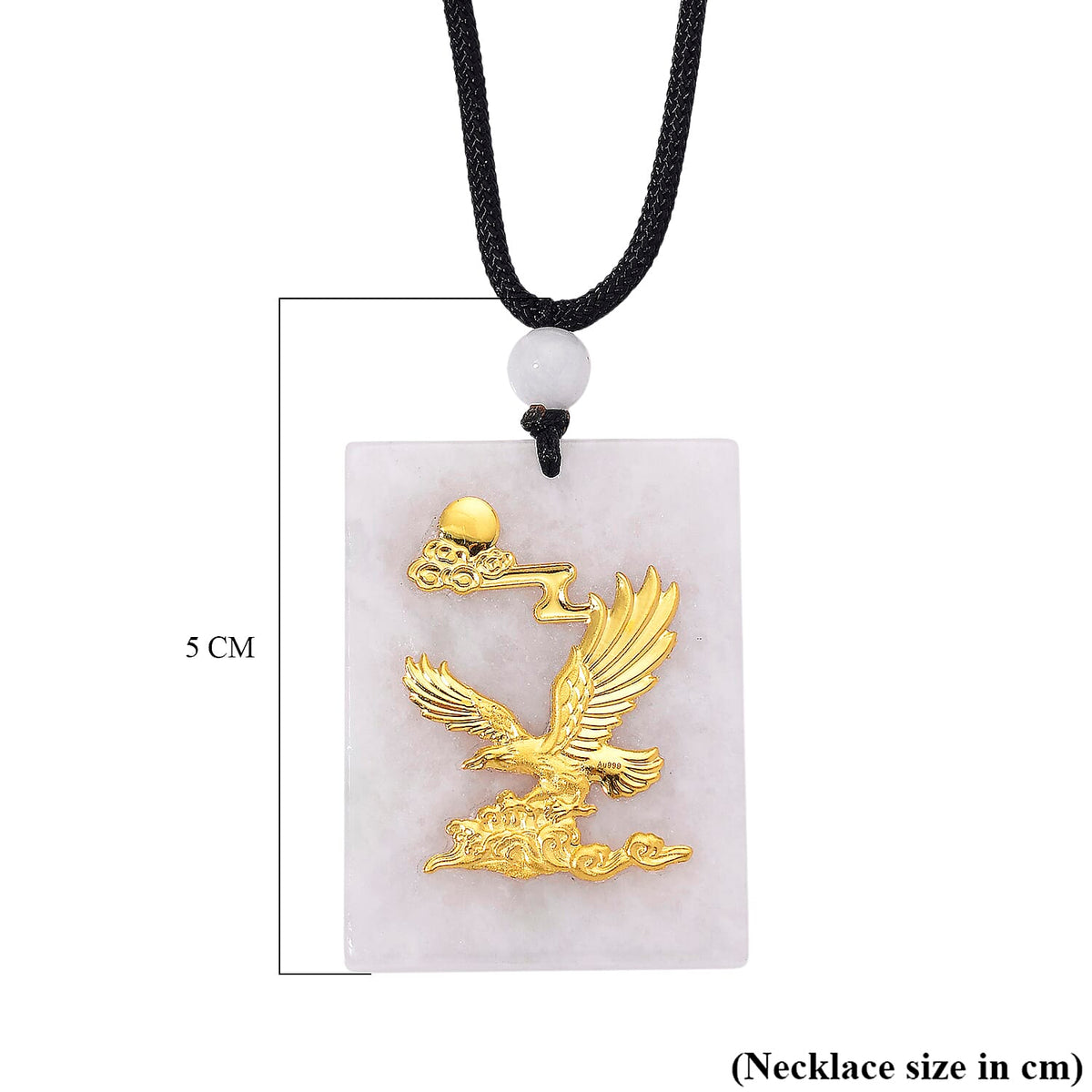Natural Type A Burmese White Jadeite Jade with 24K Yellow Eagle Gold Pendant with Cotton Thread (Size - 28 Adjustable) 105 Ct. V32535116 6