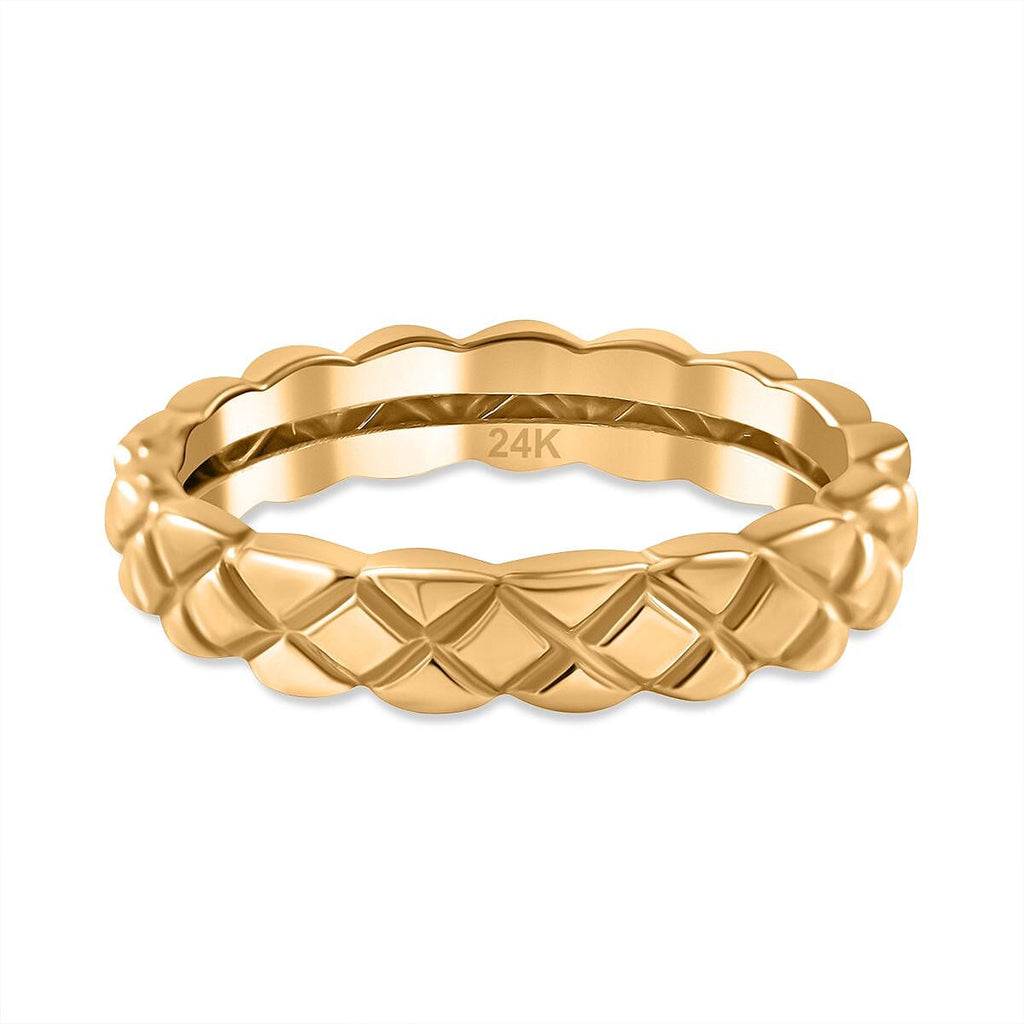 24K Yellow Gold Cross Band Ring