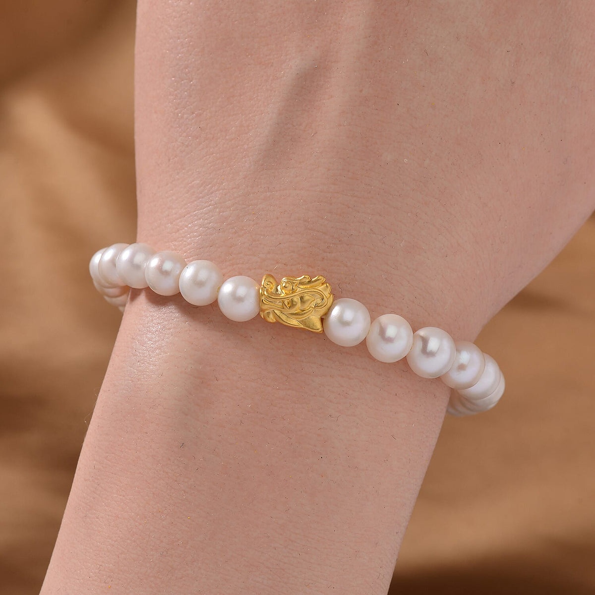 24K Yellow Gold White Anhui Pearl Dragon Bracelet 7788795 2