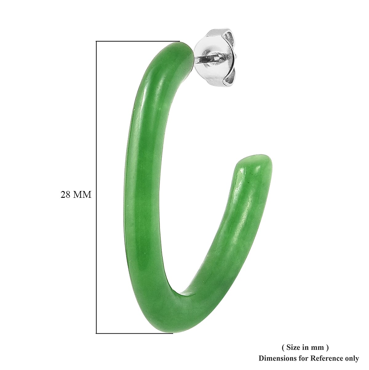 25.08 Ct Green Jade Hoop Earrings in Rhodium Plated Sterling Silver 3600384 3