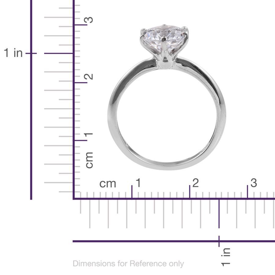 Lustro Stella Platinum Overlay Sterling Silver (Rnd) Solitaire Ring Made with Finest CZ 3.30 Ct 2502888 3