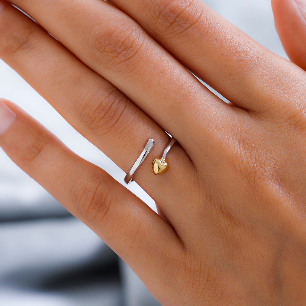 Platinum Overlay and 18K Vermeil Yellow Gold Plated Sterling Silver Adjustable Bypass Heart Ring_2503755_2