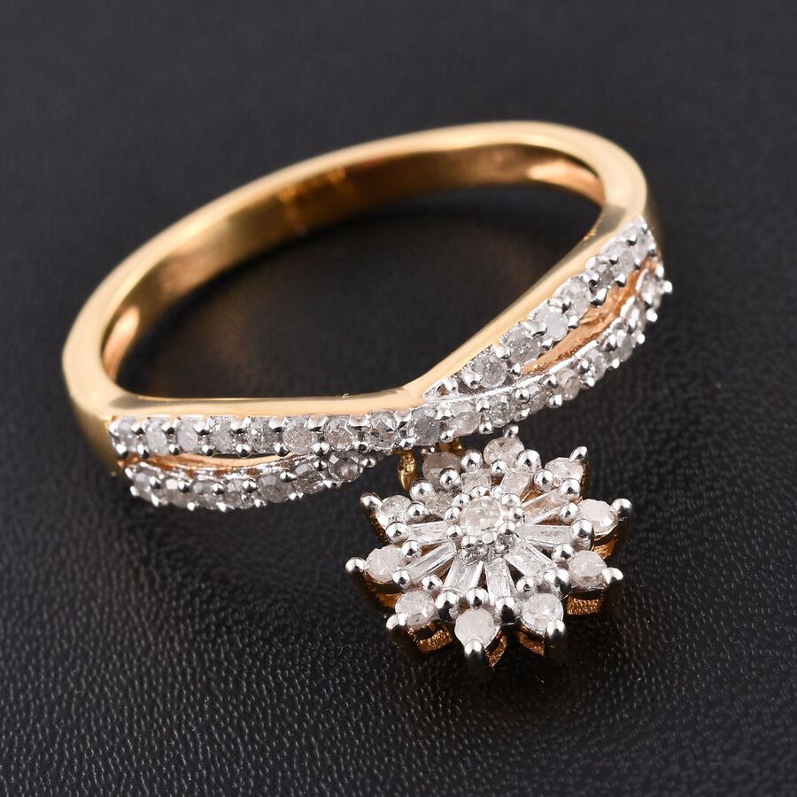 0.50 Ct Diamond Sun Charm Floral Criss Cross Ring in 14K Gold Plated Silver 2577480 1