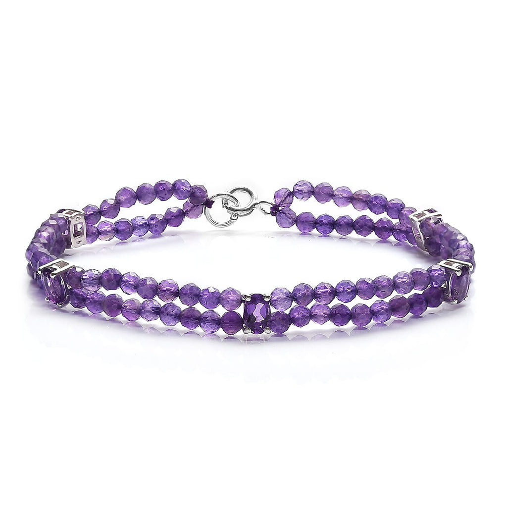 Amethyst Beads Bracelet (Size - 7.5) in Sterling Silver 25.50 Ct.