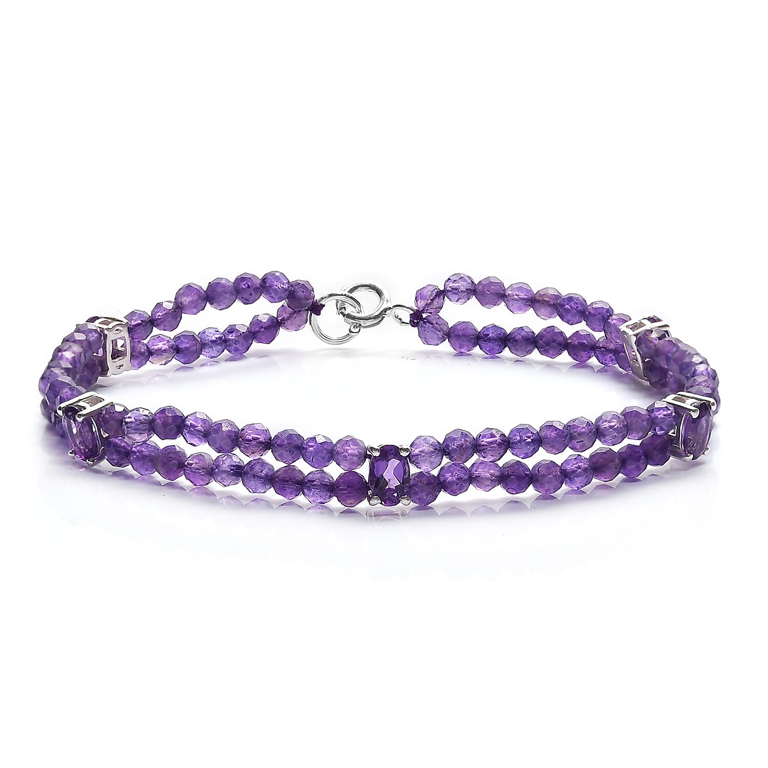 26.74 Carat Amethyst Beads Bracelet Size - 7.5 in Sterling Silver 7146895 0