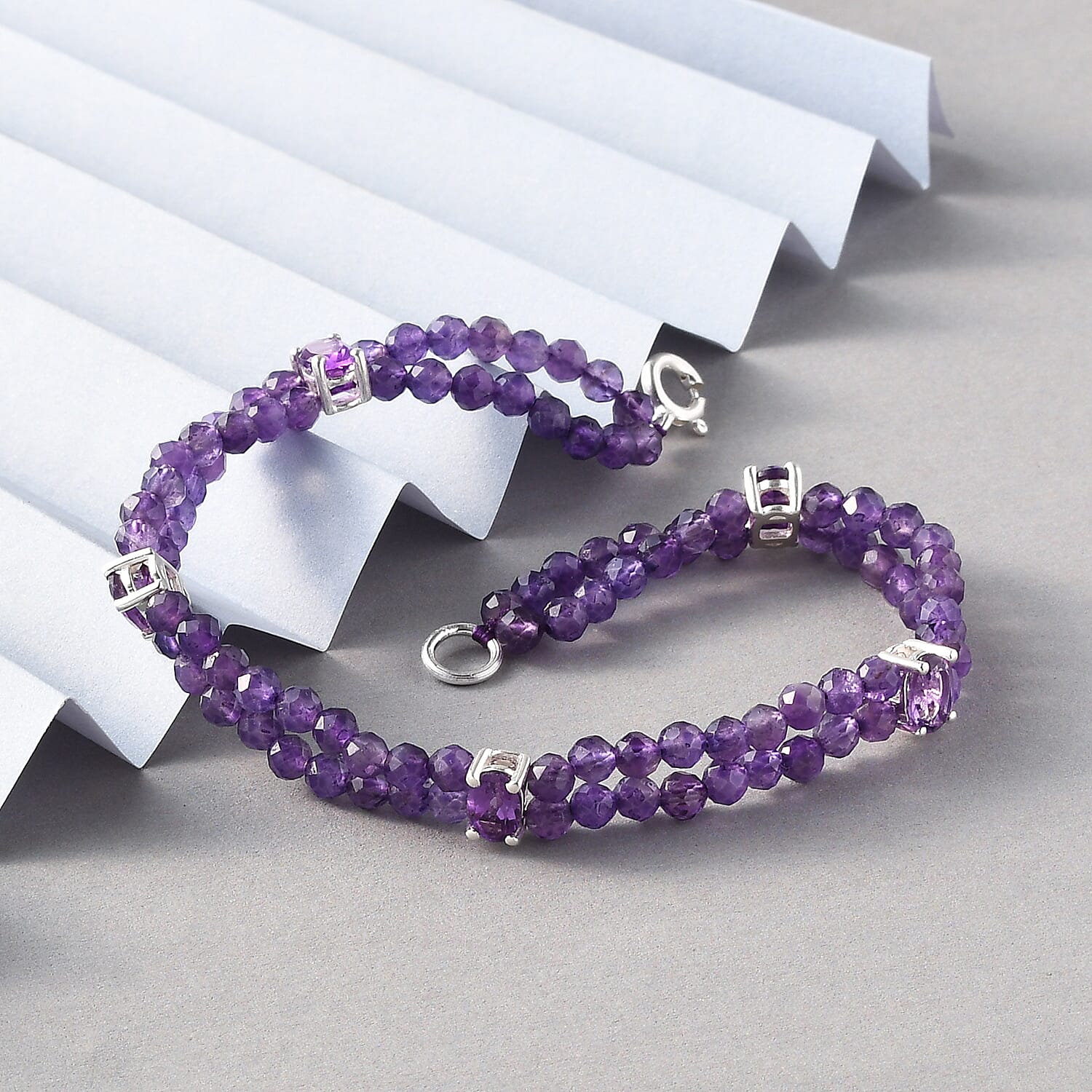 26.74 Carat Amethyst Beads Bracelet Size - 7.5 in Sterling Silver 7146895 2