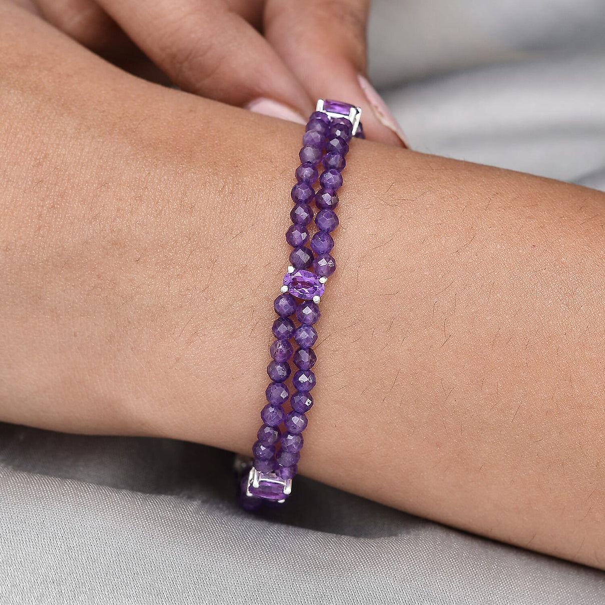 26.74 Carat Amethyst Beads Bracelet Size - 7.5 in Sterling Silver 7146895 3