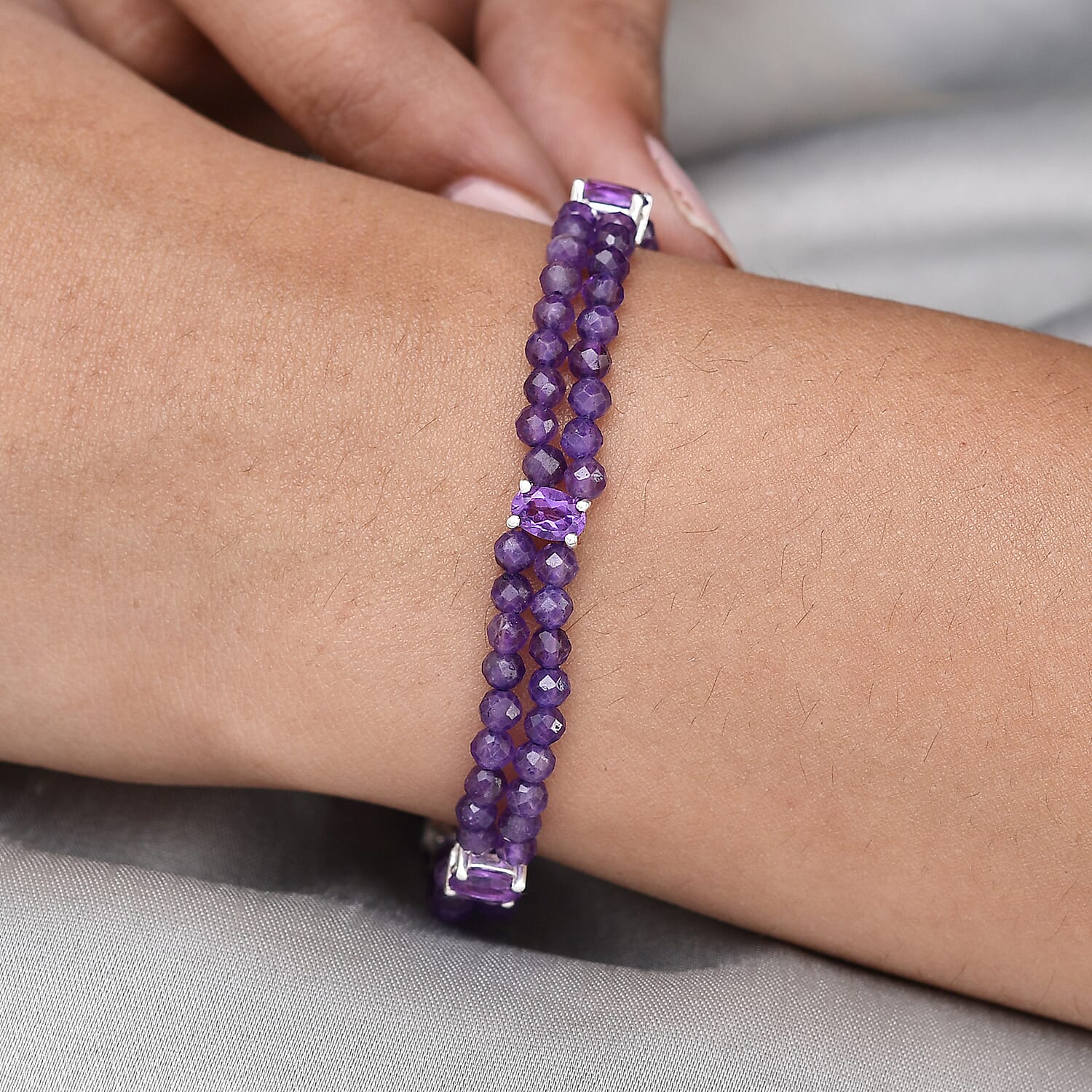 26.74 Carat Amethyst Beads Bracelet Size - 7.5 in Sterling Silver 7146895 3