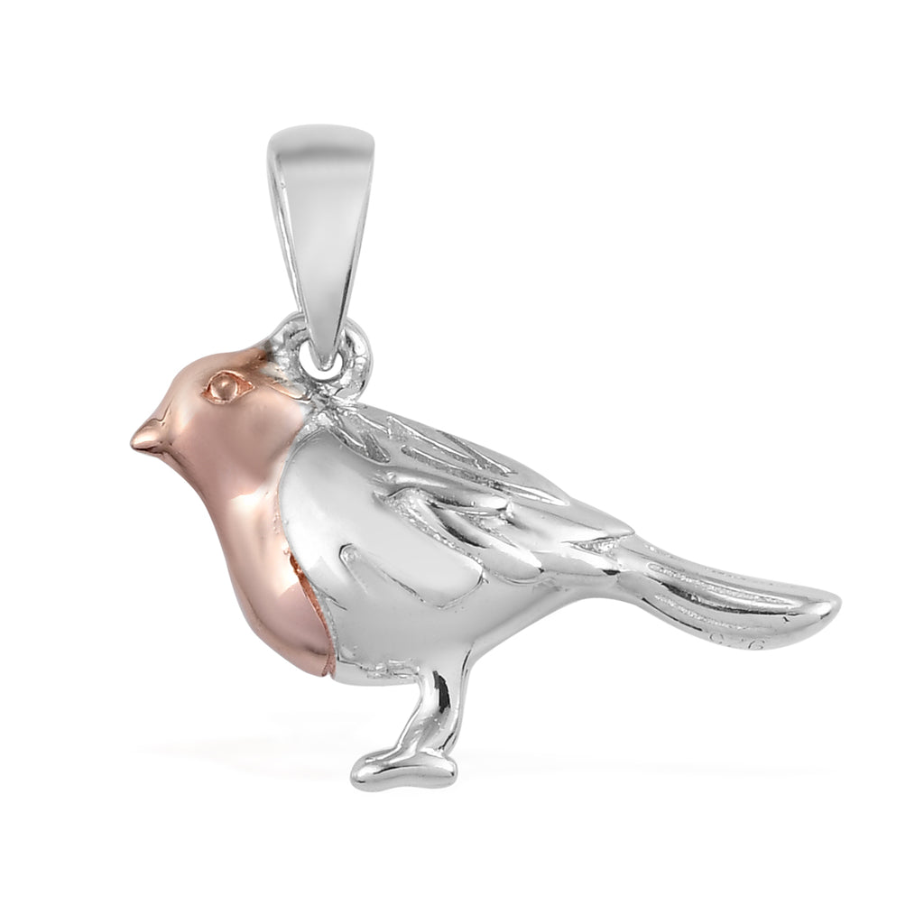 Robin Bird Pendant in 18K Vermeil Rose Gold Plated & Platinum Overlay Sterling Silver_2782488