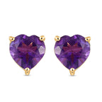 Amethyst Heart Stud Earrings in 18K Yellow Gold Vermeil Plated Sterling Silver 1.99 Ct.