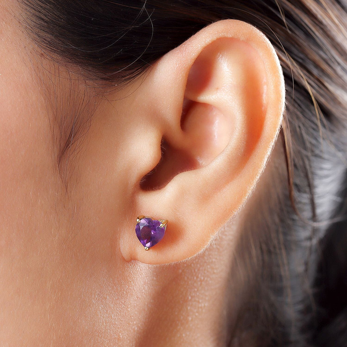 Amethyst Heart Stud Earrings in 18K Yellow Gold Vermeil Plated Sterling Silver 2814490 3