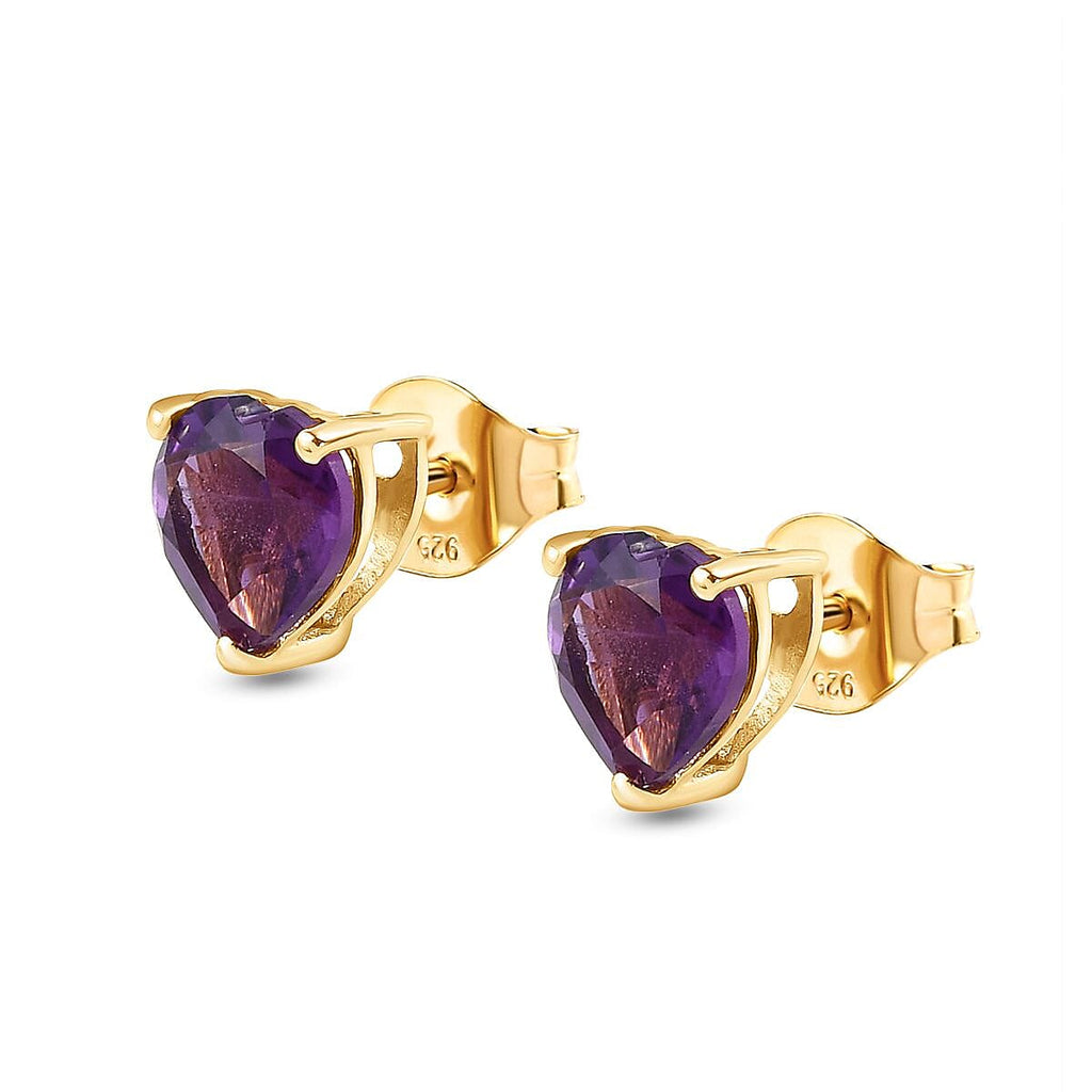 Amethyst Heart Stud Earrings in 18K Yellow Gold Vermeil Plated Sterling Silver 1.99 Ct.