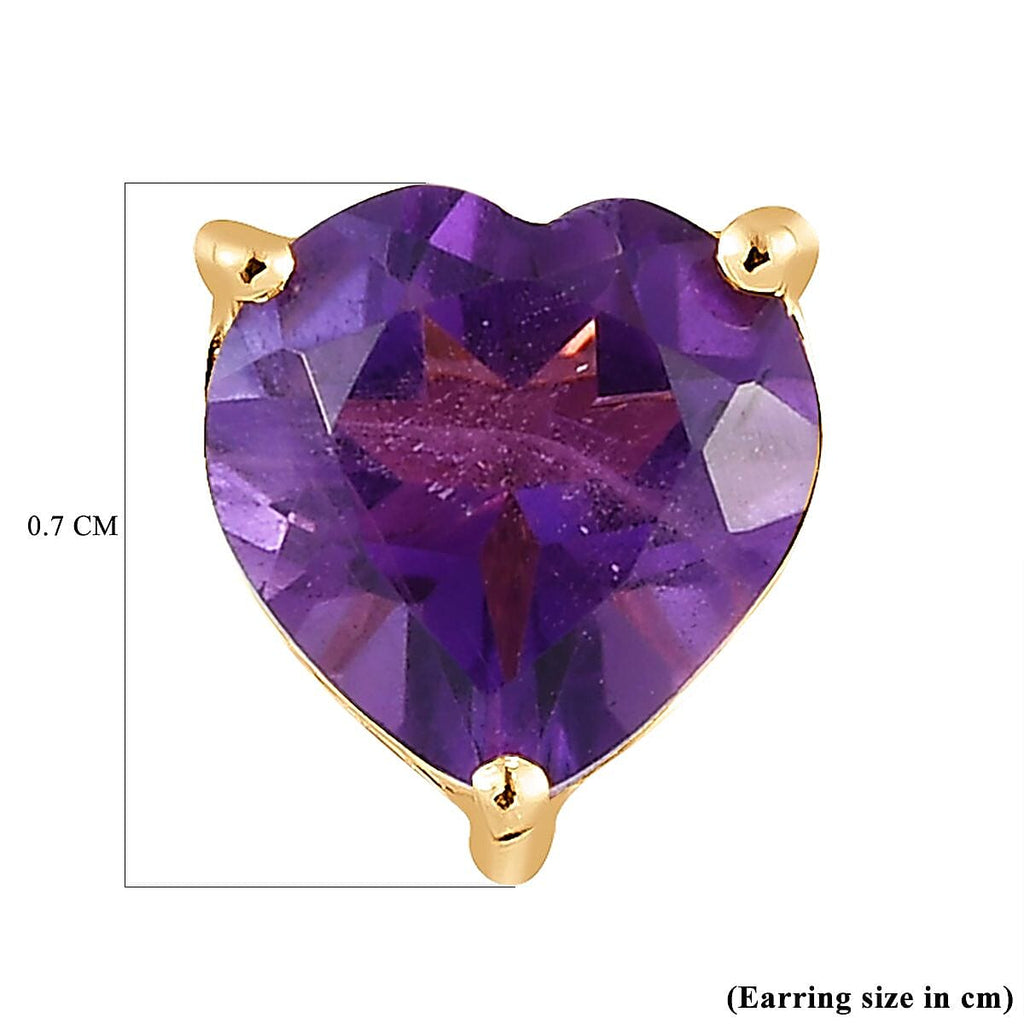 Amethyst Heart Stud Earrings in 18K Yellow Gold Vermeil Plated Sterling Silver 1.99 Ct.
