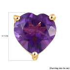 Amethyst Heart Stud Earrings in 18K Yellow Gold Vermeil Plated Sterling Silver 1.99 Ct.