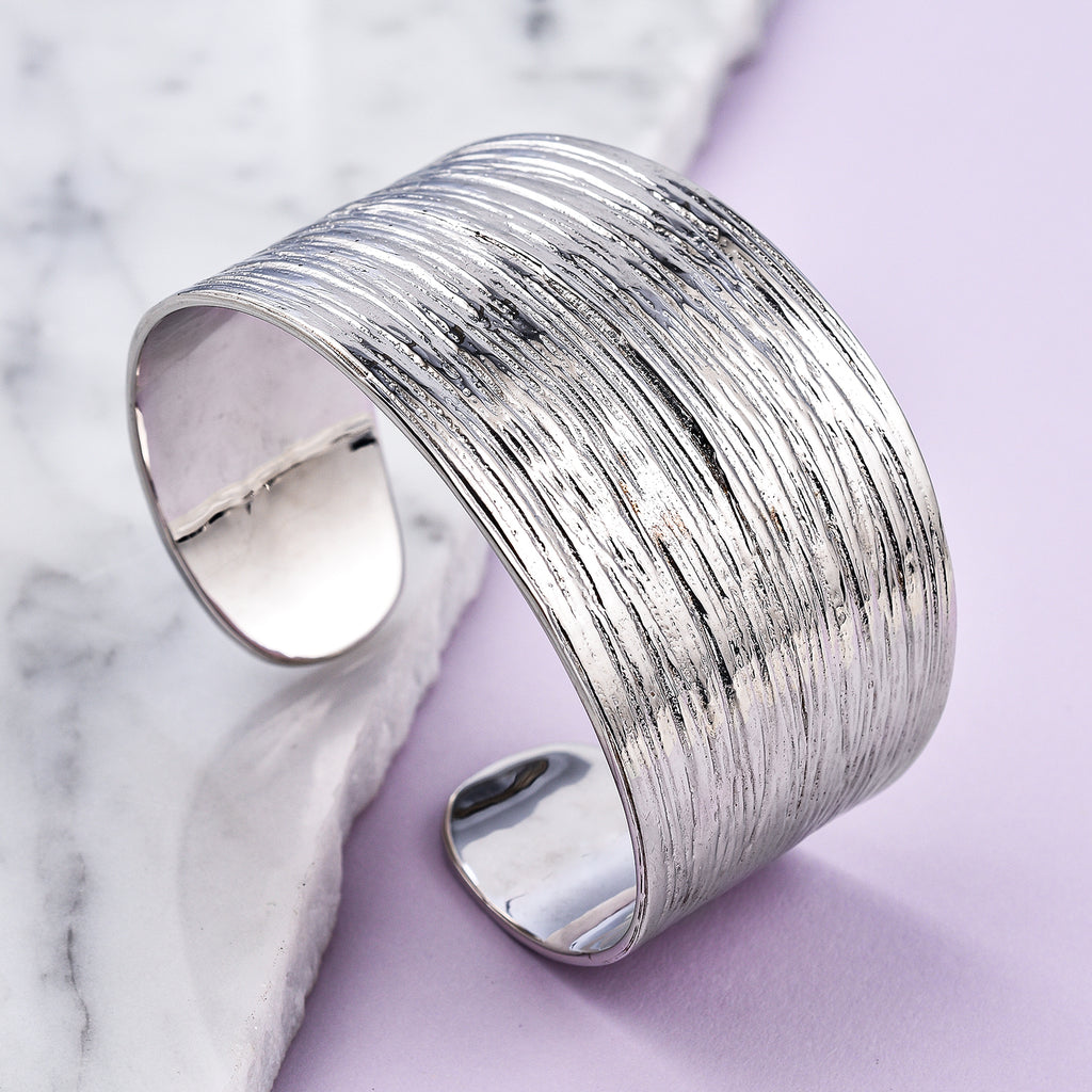 RACHEL GALLEY Rhodium Overlay Sterling Silver Cuff Bangle (Size 7.5), Silver Wt. 77.0 Gms_2815910_1
