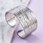 RACHEL GALLEY Rhodium Overlay Sterling Silver Cuff Bangle (Size 7.5), Silver Wt. 77.0 Gms_2815910_1