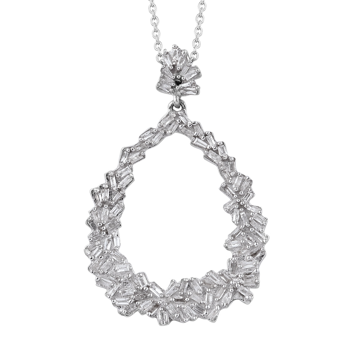 Live From Vicenza GP - Natural Diamond &amp; Blue Sapphire Floral Teardrop Pendant with Chain (Size 20) in Rhodium Overlay Sterling Silver 2844920 0