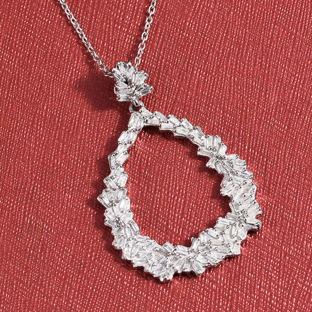 GP - Natural Diamond & Blue Sapphire Pendant with Chain (Size 20) in Rhodium Overlay Sterling Silver 0.54 Ct._2844920_1