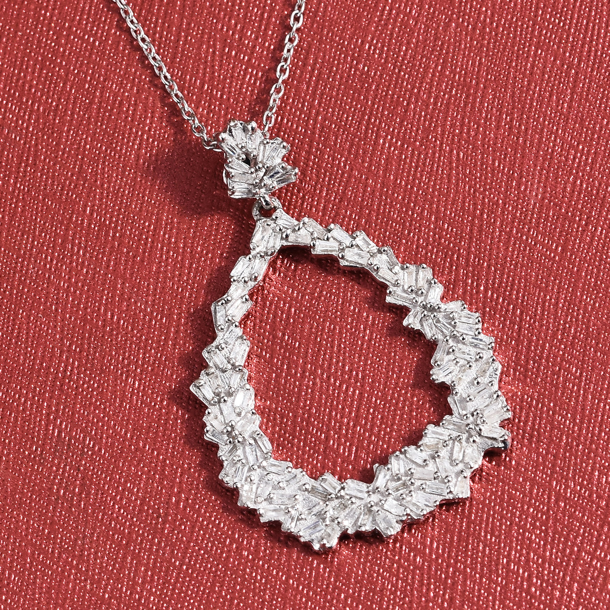 Live From Vicenza GP - Natural Diamond &amp; Blue Sapphire Floral Teardrop Pendant with Chain (Size 20) in Rhodium Overlay Sterling Silver 2844920 2