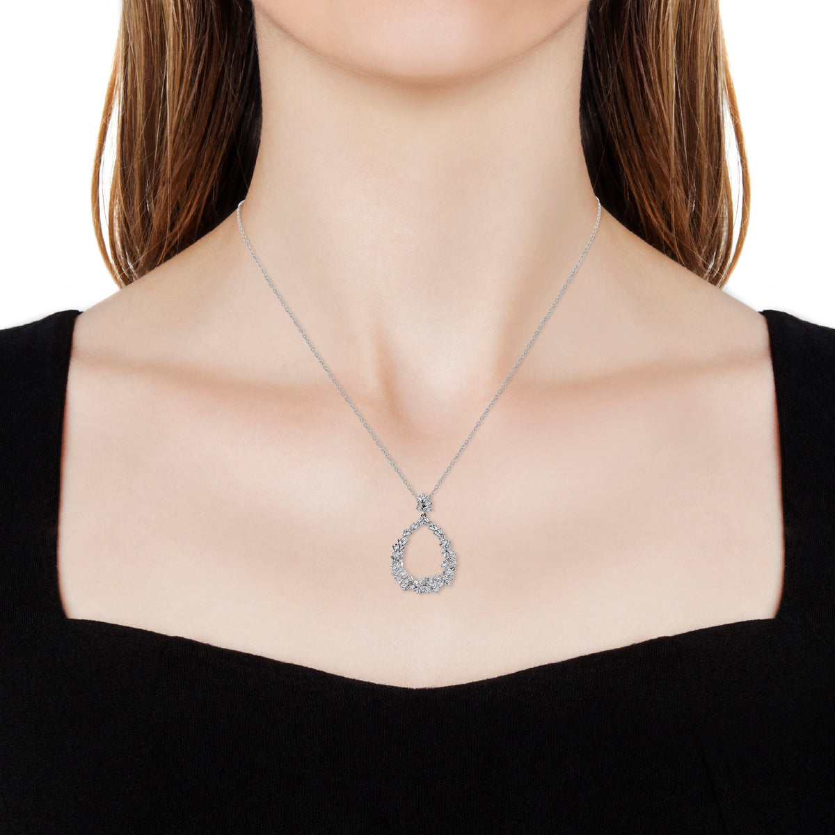 Live From Vicenza GP - Natural Diamond &amp; Blue Sapphire Floral Teardrop Pendant with Chain (Size 20) in Rhodium Overlay Sterling Silver 2844920 3