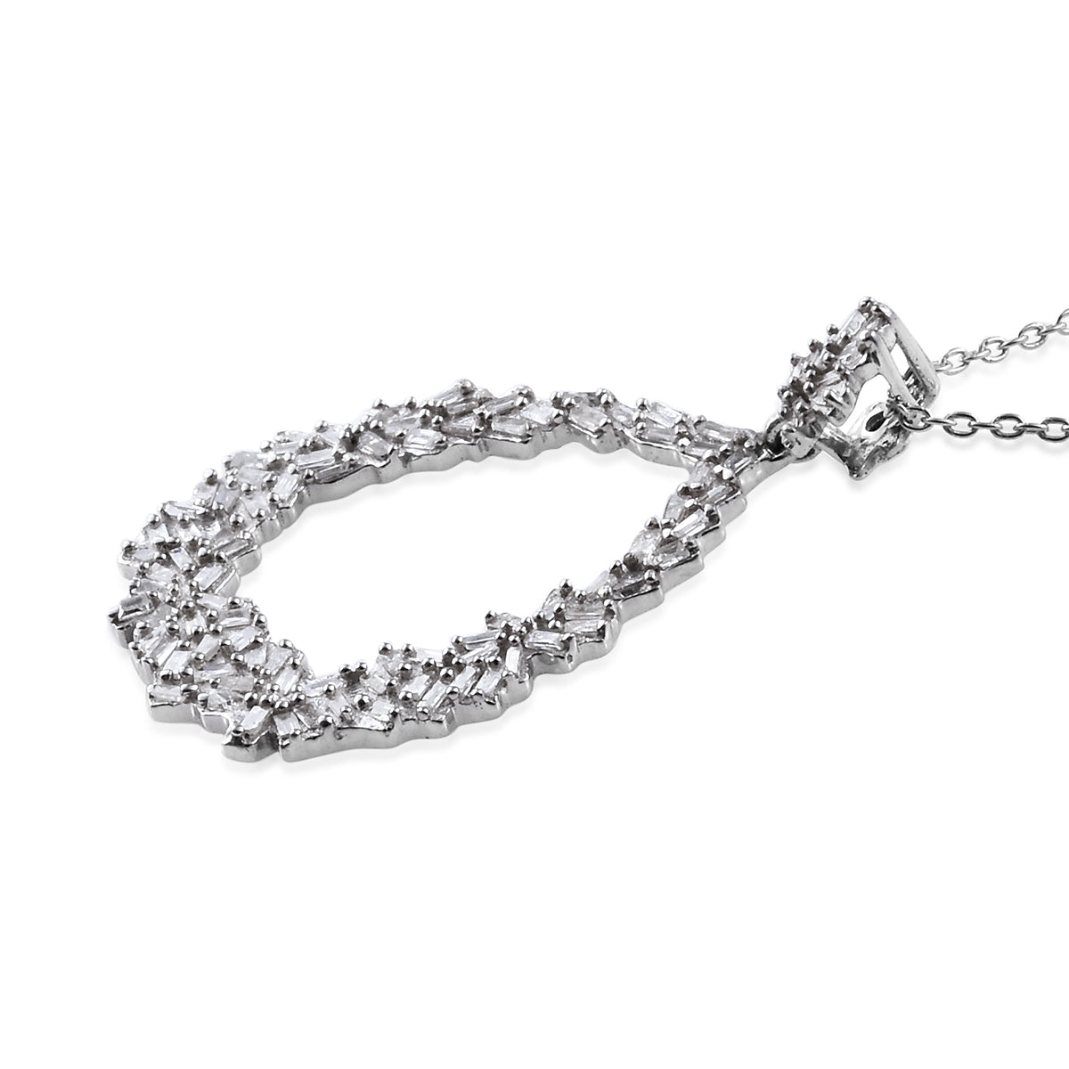 Live From Vicenza GP - Natural Diamond &amp; Blue Sapphire Floral Teardrop Pendant with Chain (Size 20) in Rhodium Overlay Sterling Silver 2844920 4
