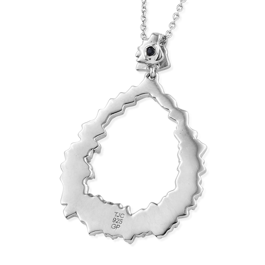 GP - Natural Diamond & Blue Sapphire Pendant with Chain (Size 20) in Rhodium Overlay Sterling Silver 0.54 Ct._2844920_4