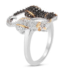 White and Black Diamond Twin Cat Ring in Platinum and Yellow Gold Overlay with Black Plating Sterling Silver 0.010 Ct_2881438_3