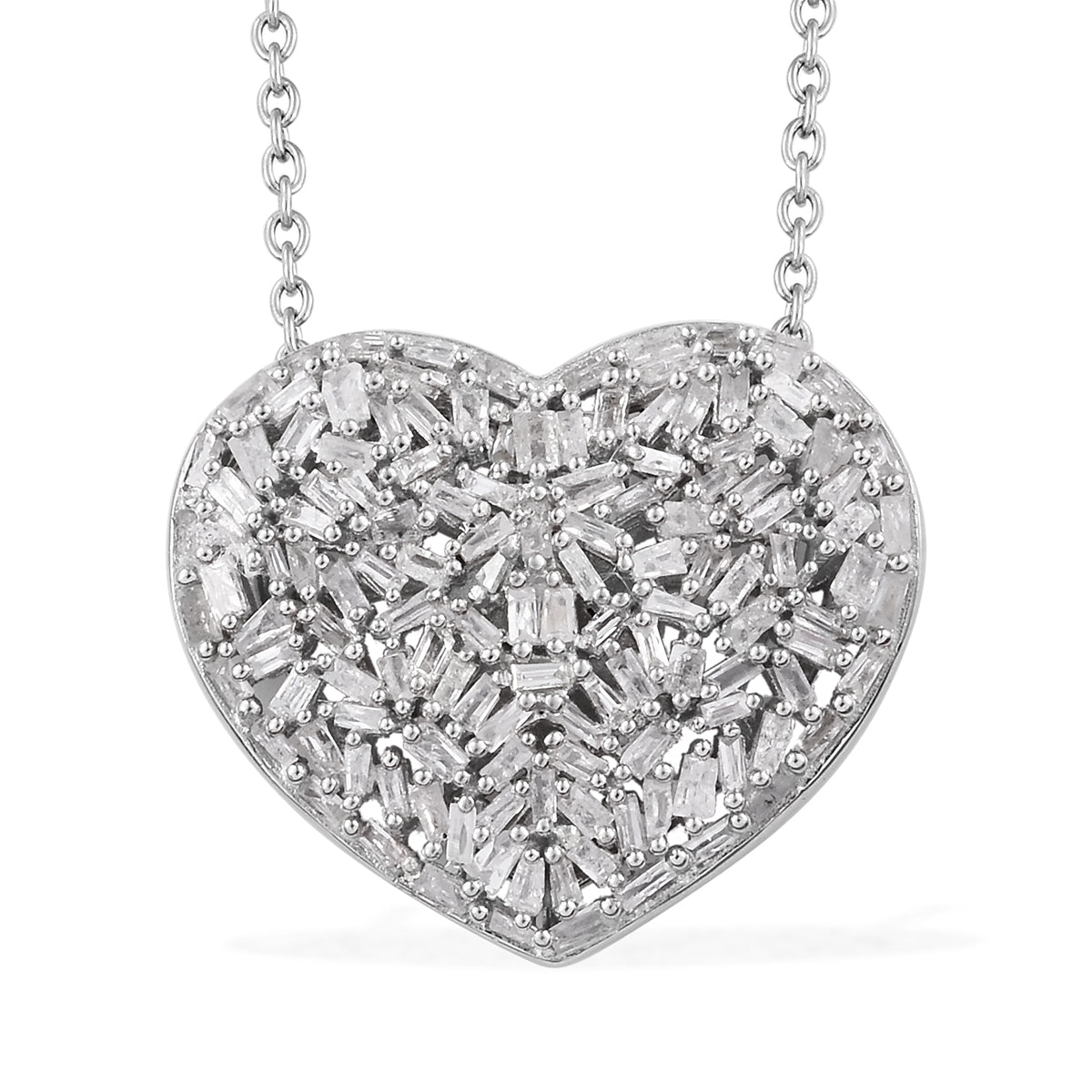GP 1.02 Ct Diamond and Blue Sapphire Heart Cluster Pendant with Chain in Platinum Plated Silver 2887785 0
