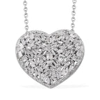 GP - Natural White Diamond & Blue Sapphire Heart Pendant with Chain (Size 20) in Rhodium Overlay Sterling Silver 1.00 Ct._2887785