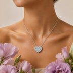 GP - Natural White Diamond & Blue Sapphire Heart Pendant with Chain (Size 20) in Rhodium Overlay Sterling Silver 1.00 Ct._2887785_1