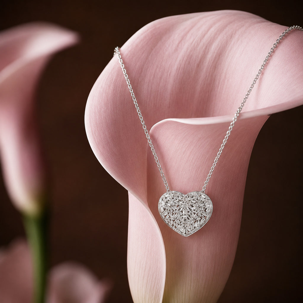GP - Natural White Diamond & Blue Sapphire Heart Pendant with Chain (Size 20) in Rhodium Overlay Sterling Silver 1.00 Ct._2887785_2