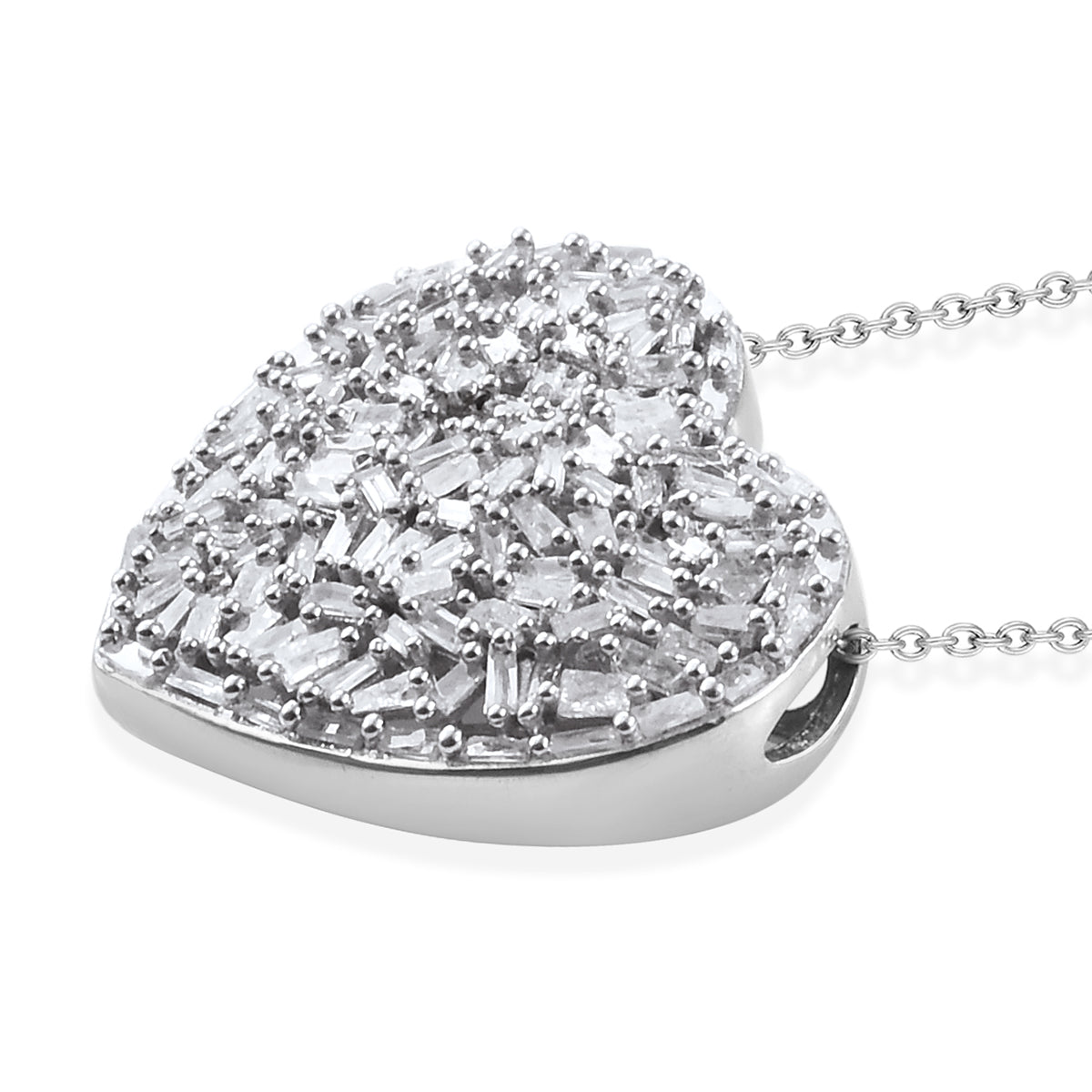 GP 1.02 Ct Diamond and Blue Sapphire Heart Cluster Pendant with Chain in Platinum Plated Silver 2887785 4