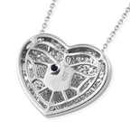 GP - Natural White Diamond & Blue Sapphire Heart Pendant with Chain (Size 20) in Rhodium Overlay Sterling Silver 1.00 Ct._2887785_4