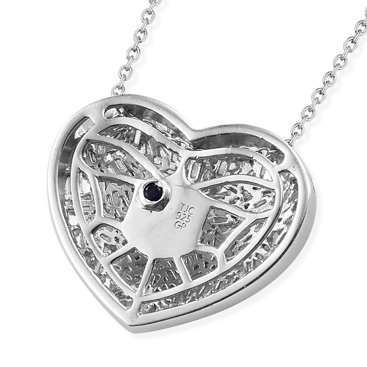 GP 1.02 Ct Diamond and Blue Sapphire Heart Cluster Pendant with Chain in Platinum Plated Silver 2887785 5