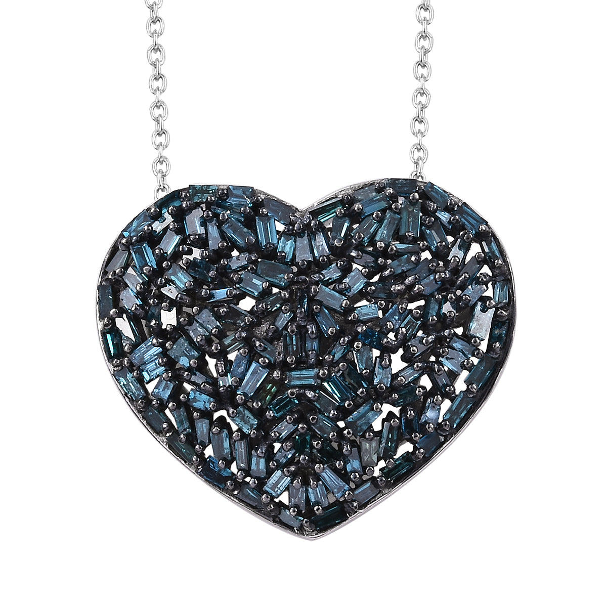 GP Amore Collection - Blue Diamond &amp; Blue Sapphire Heart Pendant with Chain (Size 20) in Sterling Silver 1.00 Ct. 2887807 0