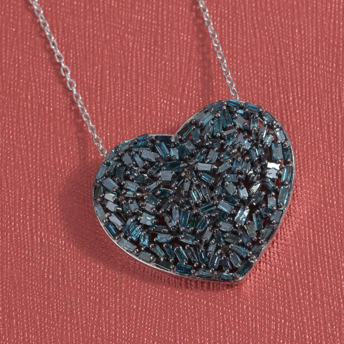 GP Amore Collection - Blue Diamond &amp; Blue Sapphire Heart Pendant with Chain (Size 20) in Sterling Silver 1.00 Ct. 2887807 2