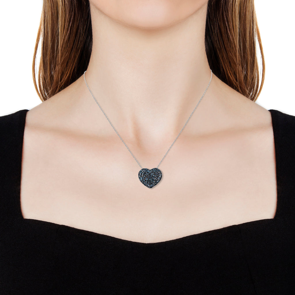GP - Blue Diamond & Blue Sapphire Heart Pendant with Chain (Size 20) in Sterling Silver 1.00 Ct._2887807_2