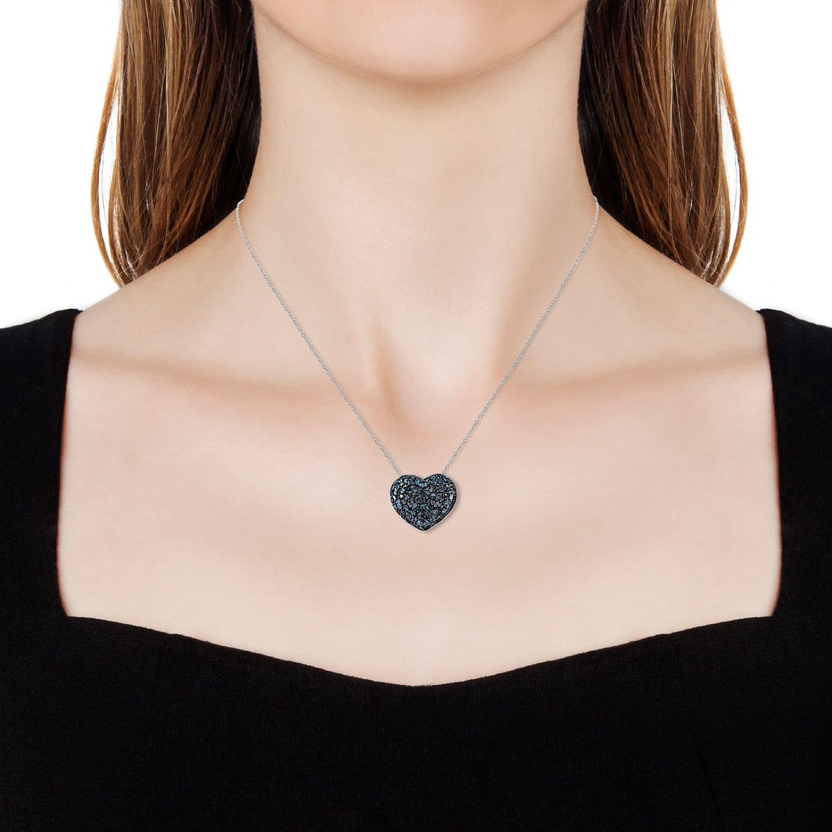 GP Amore Collection - Blue Diamond &amp; Blue Sapphire Heart Pendant with Chain (Size 20) in Sterling Silver 1.00 Ct. 2887807 3
