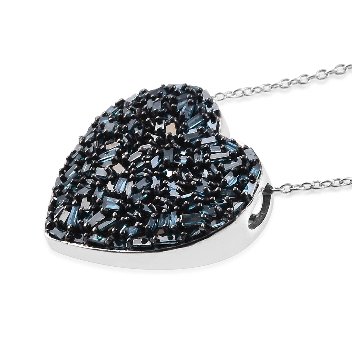 GP Amore Collection - Blue Diamond &amp; Blue Sapphire Heart Pendant with Chain (Size 20) in Sterling Silver 1.00 Ct. 2887807 4