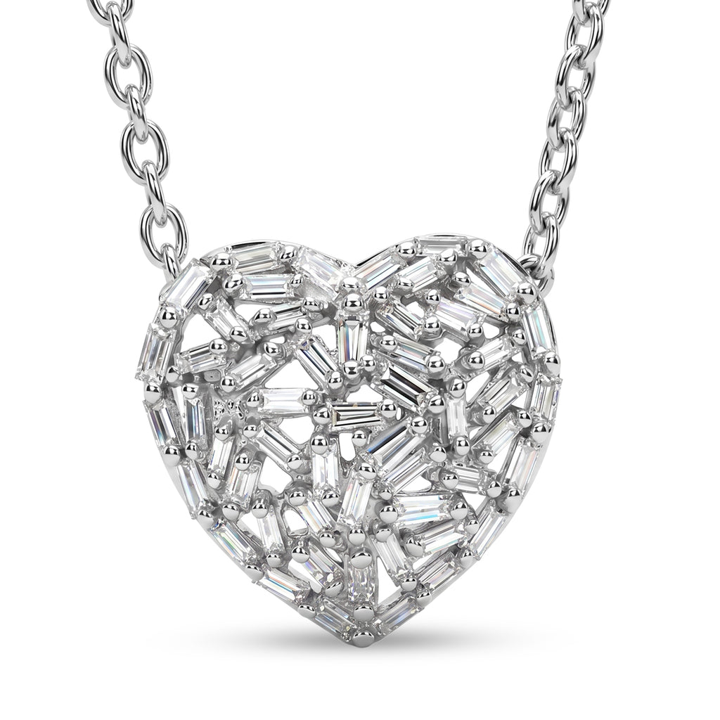 GP - Natural Diamond & Blue Sapphire Heart Pendant with Chain (Size - 20) in Rhodium Overlay Sterling Silver 0.40 Ct._2912198