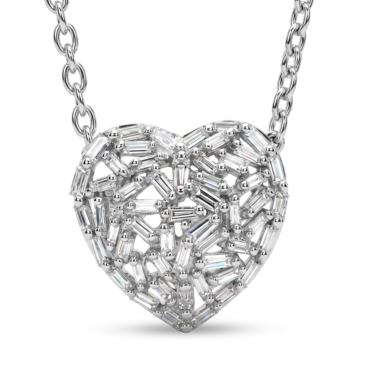 GP - Natural Diamond &amp; Blue Sapphire Heart Pendant with Chain (Size - 20) in Rhodium Overlay Sterling Silver 0.40 Ct. 2912198 0