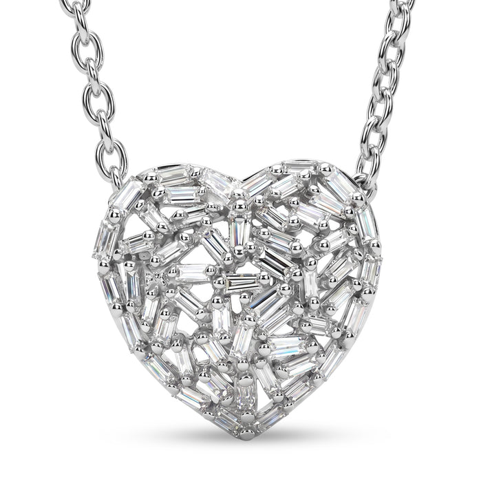 GP - Natural Diamond &amp; Blue Sapphire Heart Pendant with Chain (Size - 20) in Rhodium Overlay Sterling Silver 0.40 Ct. 2912198 1