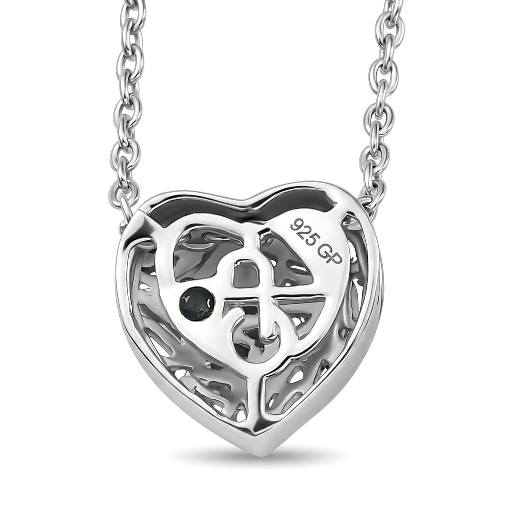 GP - Natural Diamond & Blue Sapphire Heart Pendant with Chain (Size - 20) in Rhodium Overlay Sterling Silver 0.40 Ct._2912198_4