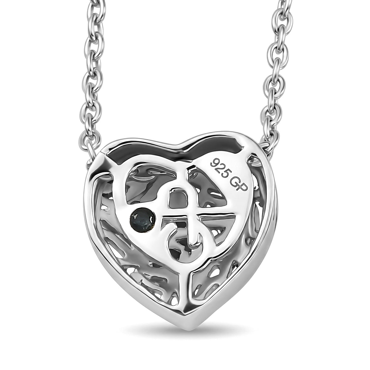 GP - Natural Diamond &amp; Blue Sapphire Heart Pendant with Chain (Size - 20) in Rhodium Overlay Sterling Silver 0.40 Ct. 2912198 5