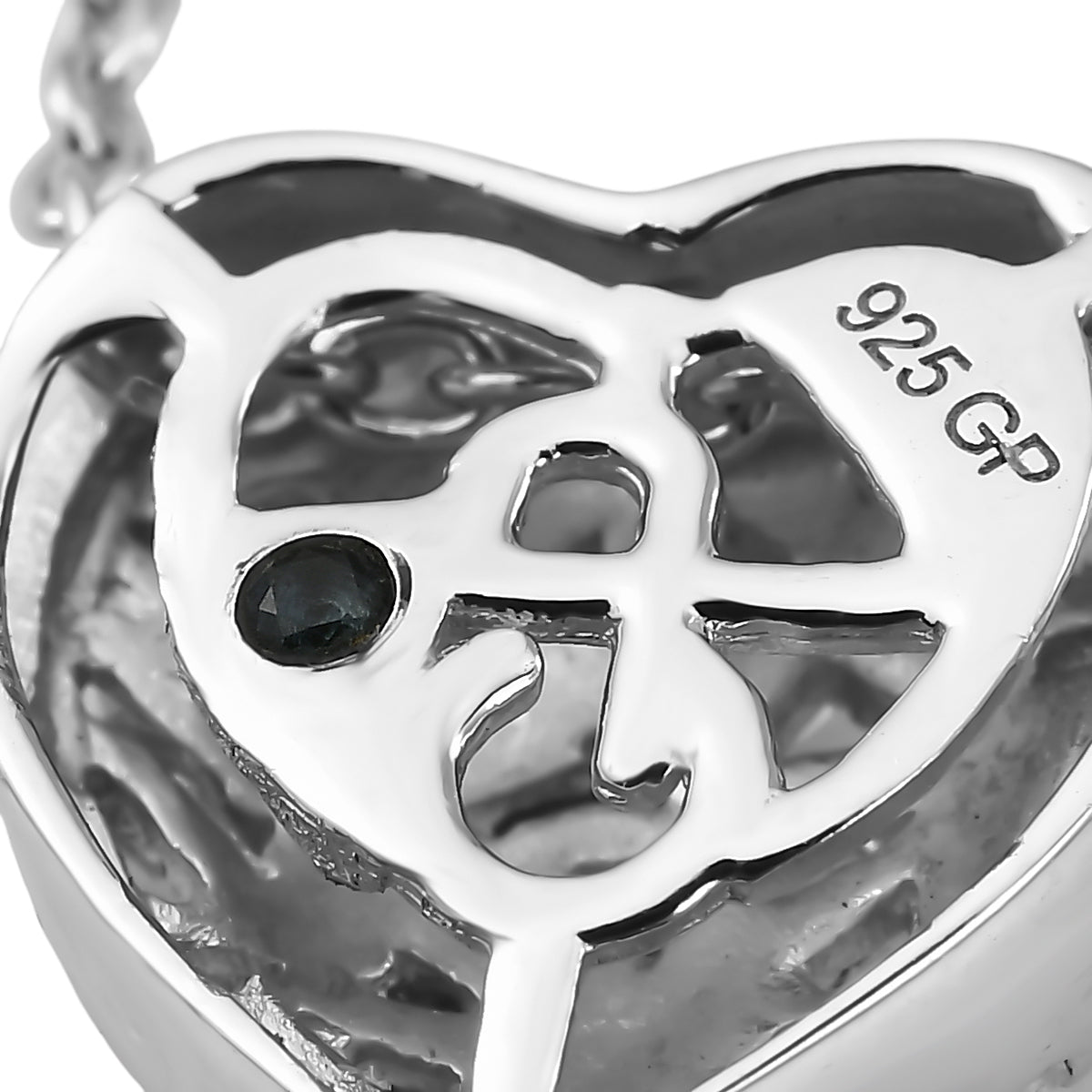 GP - Natural Diamond &amp; Blue Sapphire Heart Pendant with Chain (Size - 20) in Rhodium Overlay Sterling Silver 0.40 Ct. 2912198 6