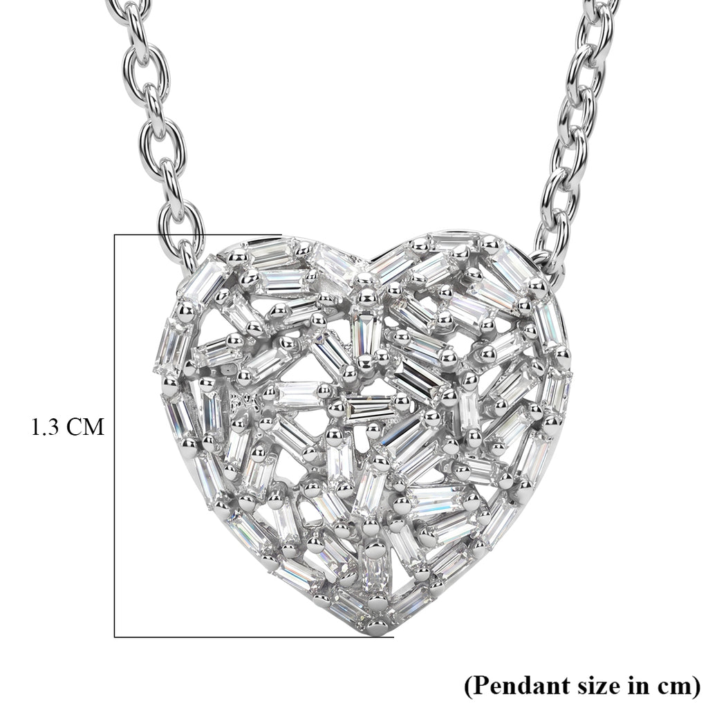 GP - Natural Diamond & Blue Sapphire Heart Pendant with Chain (Size - 20) in Rhodium Overlay Sterling Silver 0.40 Ct._2912198_7