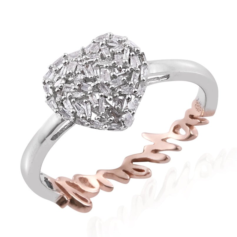 GP Diamond (Bgt), Kanchanaburi Blue Sapphire Heart and Love Ring in Platinum and Rose Gold Overlay Sterling Silver 0.350 Ct._2912204