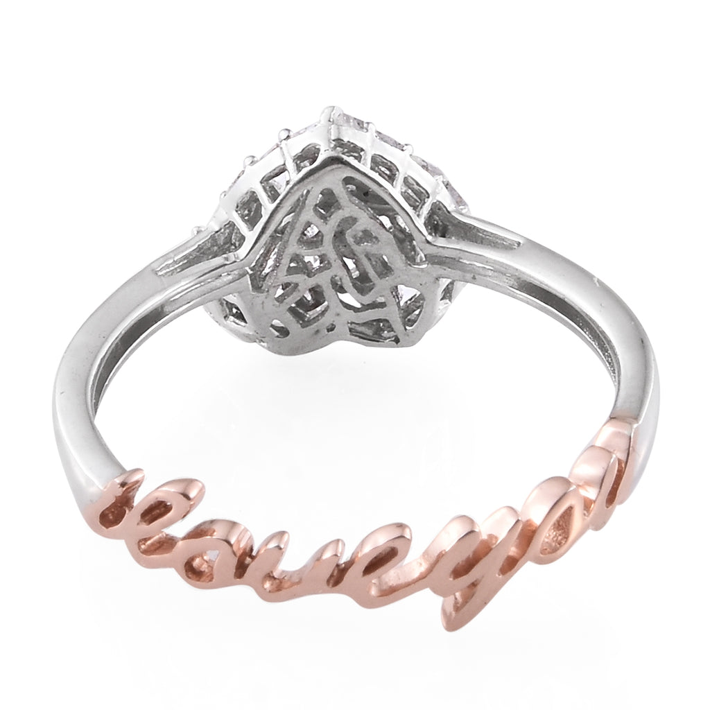 GP Diamond (Bgt), Kanchanaburi Blue Sapphire Heart and Love Ring in Platinum and Rose Gold Overlay Sterling Silver 0.350 Ct._2912204_2