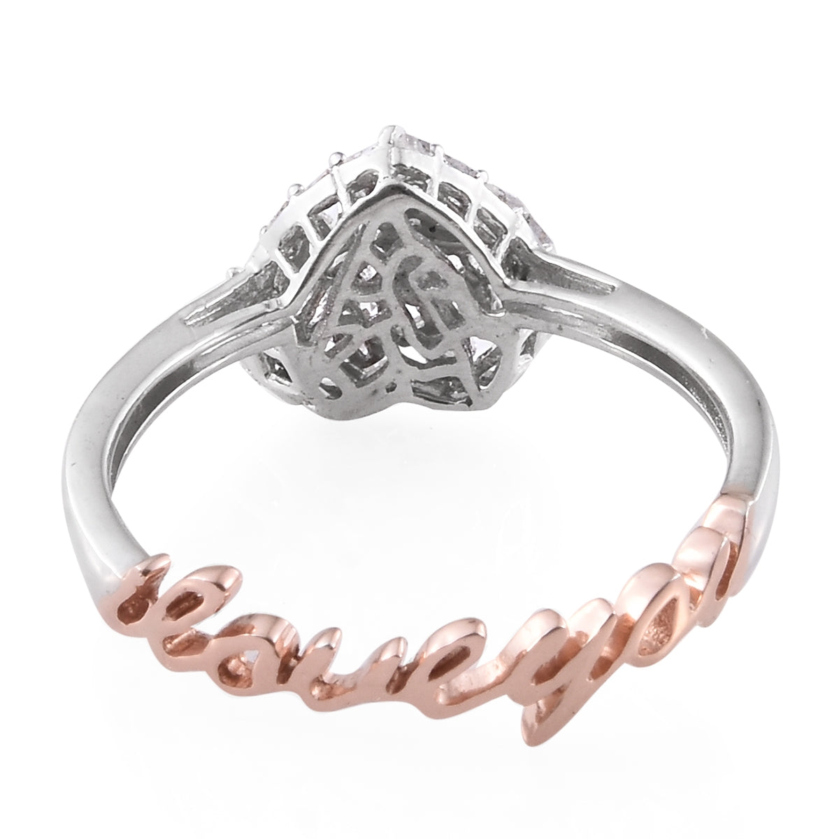 GP Diamond Kanchanaburi Blue Sapphire &amp; Baguette Diamond Heart Ring in Platinum &amp; Rose Gold Overlay Sterling Silver 2912204 3