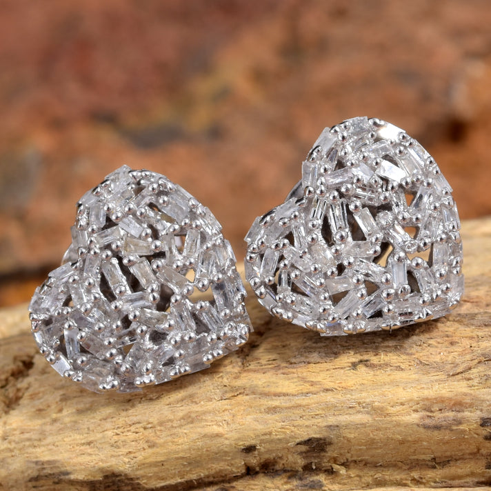 GP - Red Diamond &amp; Blue Sapphire Heart Earrings with Push Back in Platinum Overlay Sterling Silver 0.50 Ct. 2964469 2